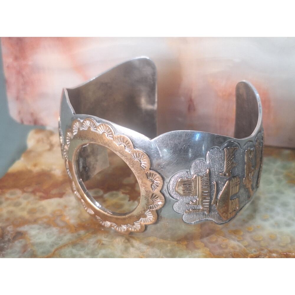 TA Begay Sterling Silver & 1/20 12K GF Southwestern Storyteller Watch Cuff- 56g